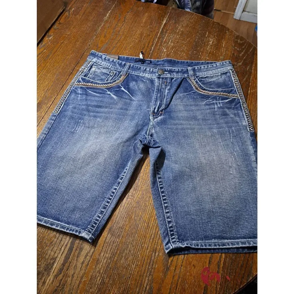 Waist 42 GS115 Distressed Denim Blue Jean Shorts Streetwear Cotton Shorts